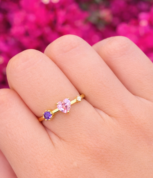 Anillo Corazón rosa chapa de oro