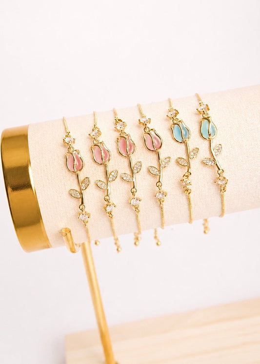 Pulsera tulipan chapa de oro