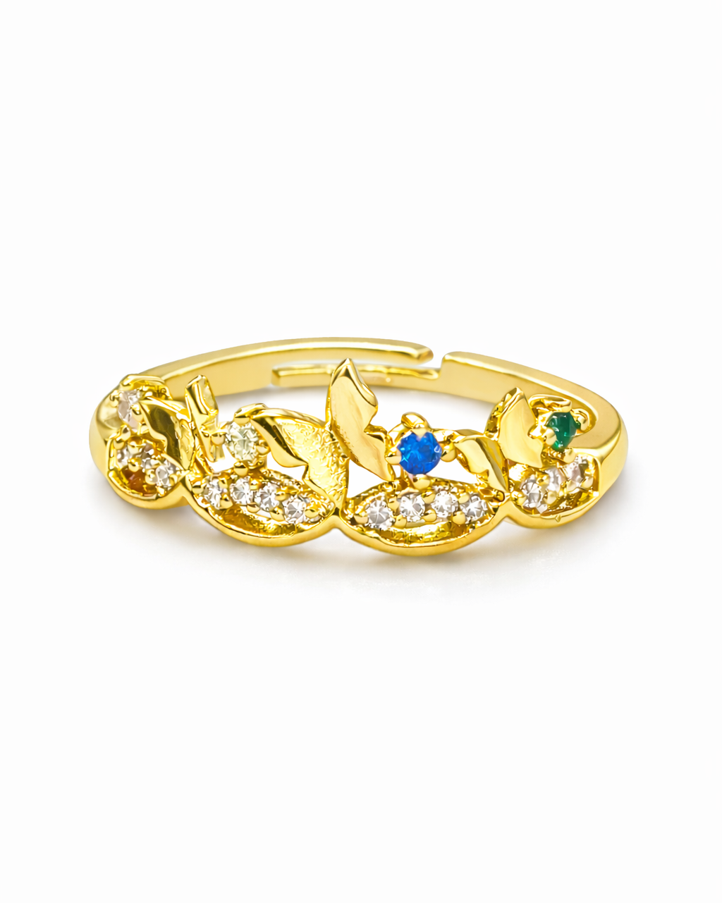 Anillo mariposas con zirconias chapa de oro