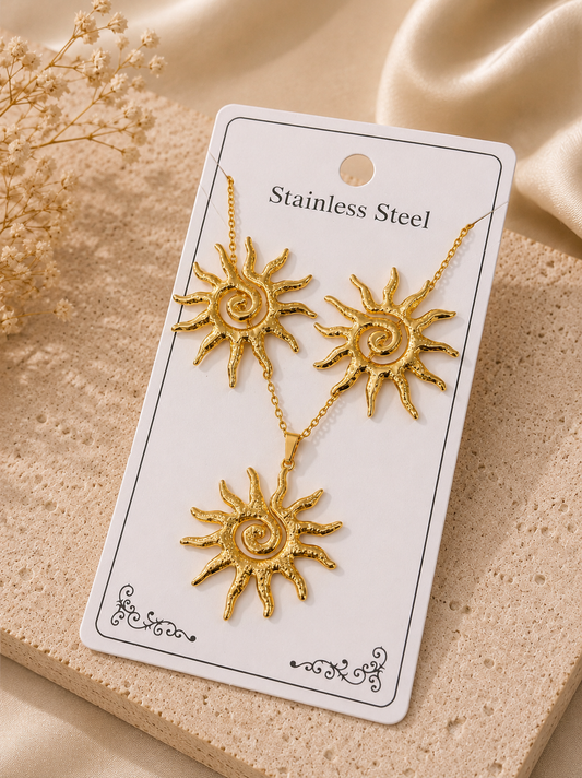 Conjunto de sol brillante picos acero inoxidable