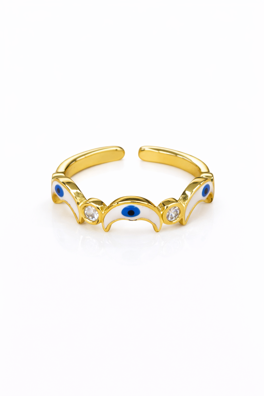 Anillo ojos turcos blancos con zirconias chapa de oro