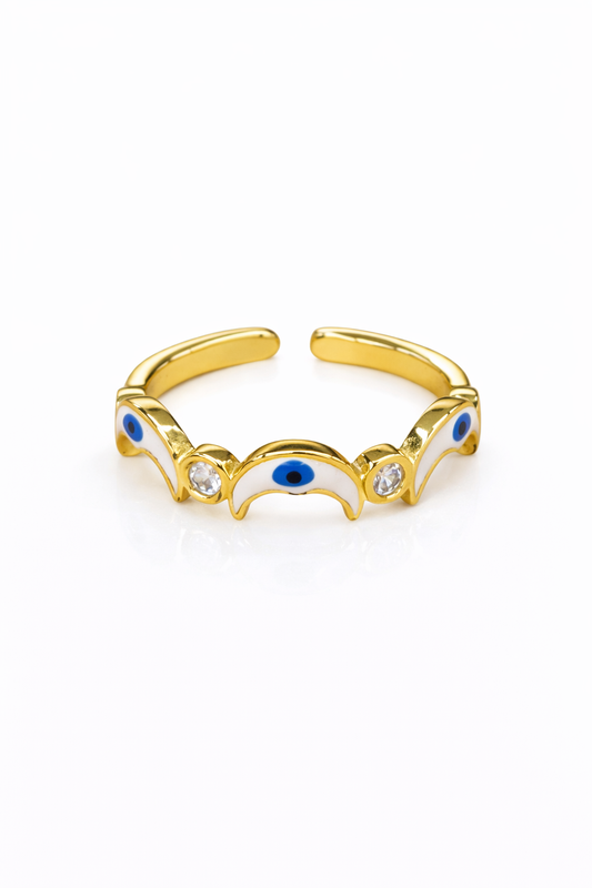 Anillo ojos turcos blancos con zirconias chapa de oro