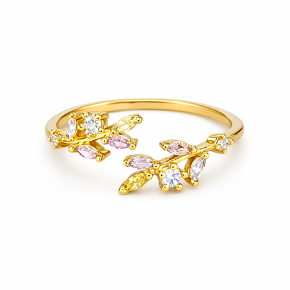 Anillo hojas de colores chapa de oro