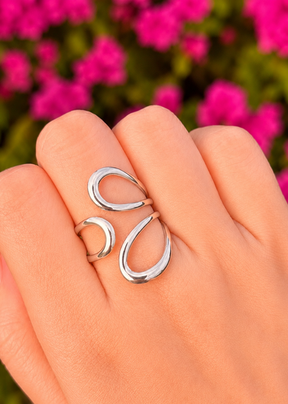 Anillo ondas plateado acero inoxidable
