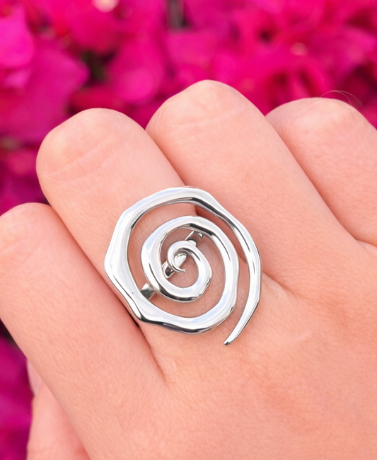 Anillo espiral plateado acero inoxidable