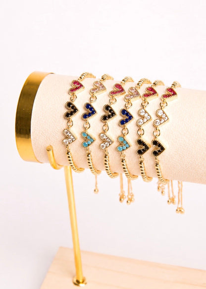 Pulseras tres corazones multicolor chapa de oro
