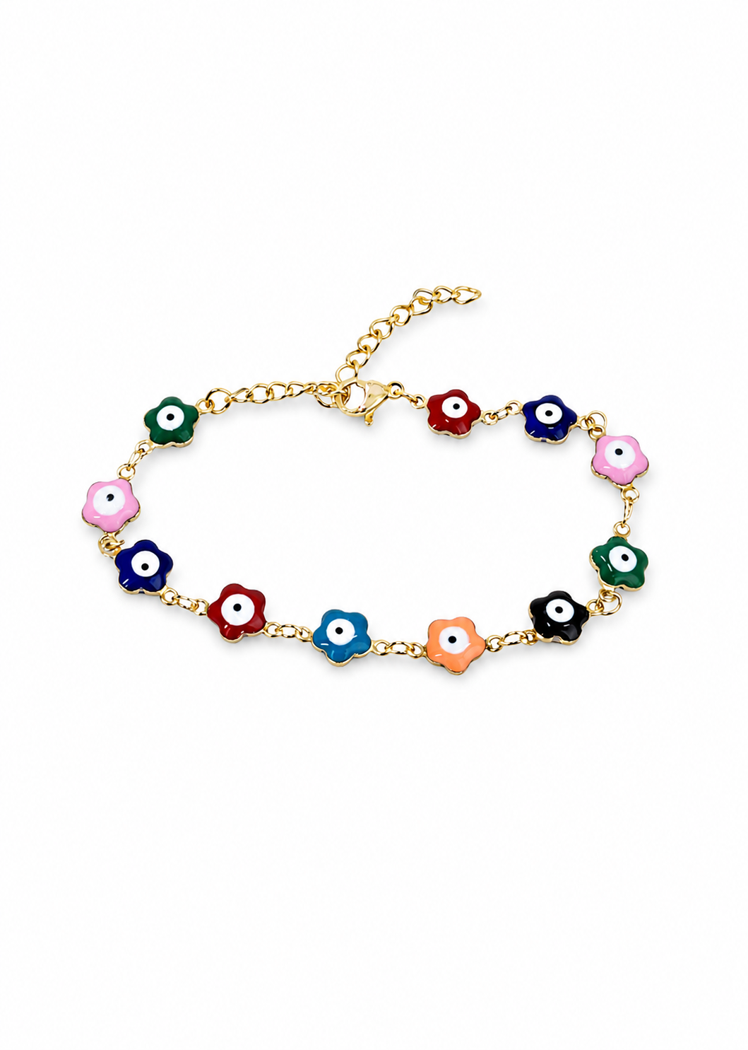 Pulsera flores ojos turcos colores acero inoxidable