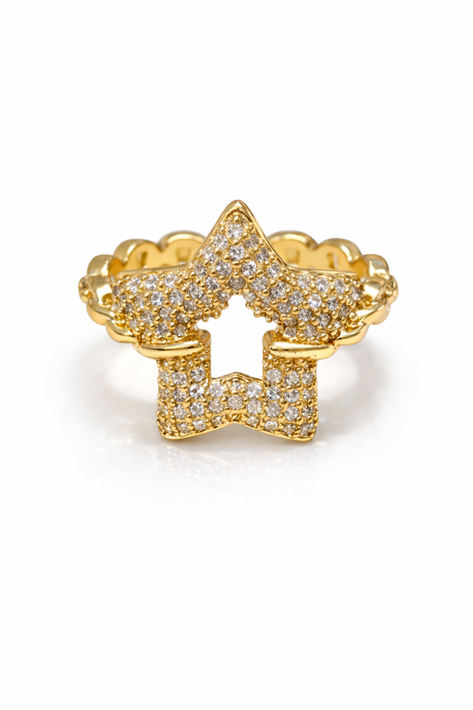 Anillo estrella brillante zirconias chapa de oro