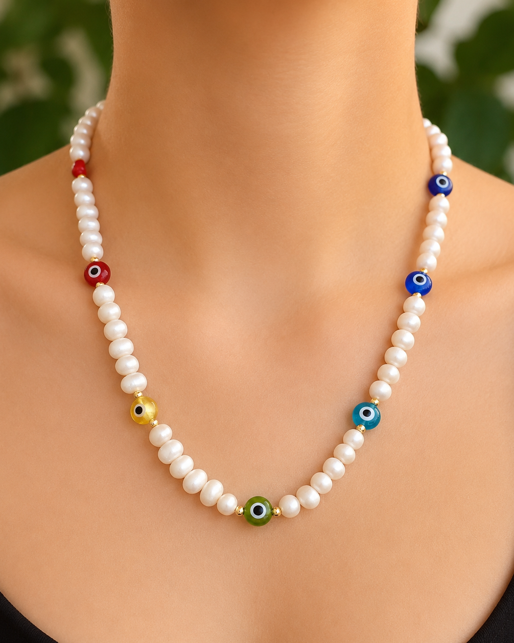 Collar de perlas naturales con ojos turcos