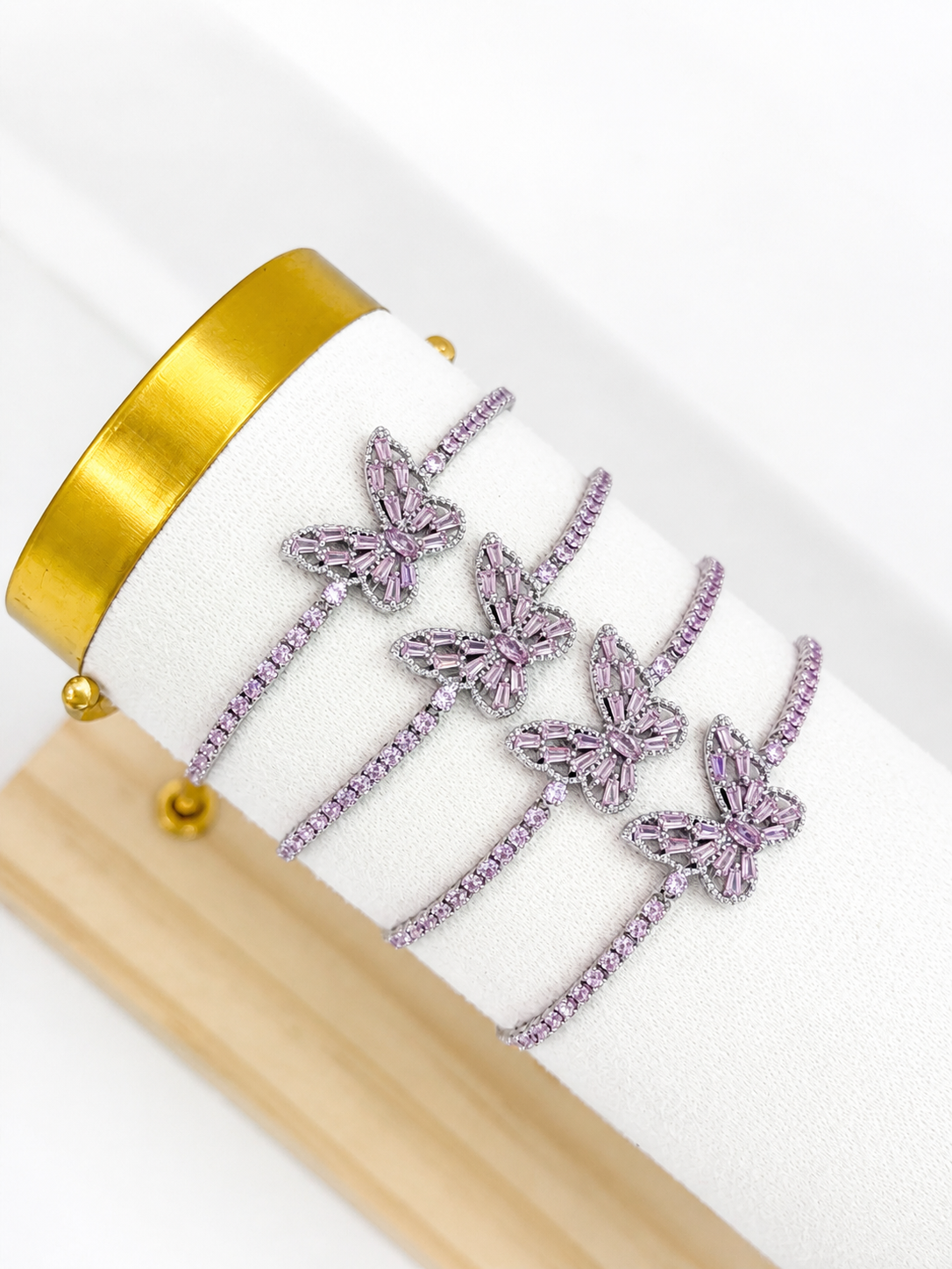 Pulsera mariposa tipo tenis chapa de oro