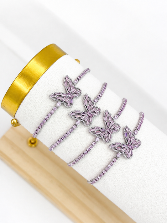 Pulsera mariposa tipo tenis chapa de oro
