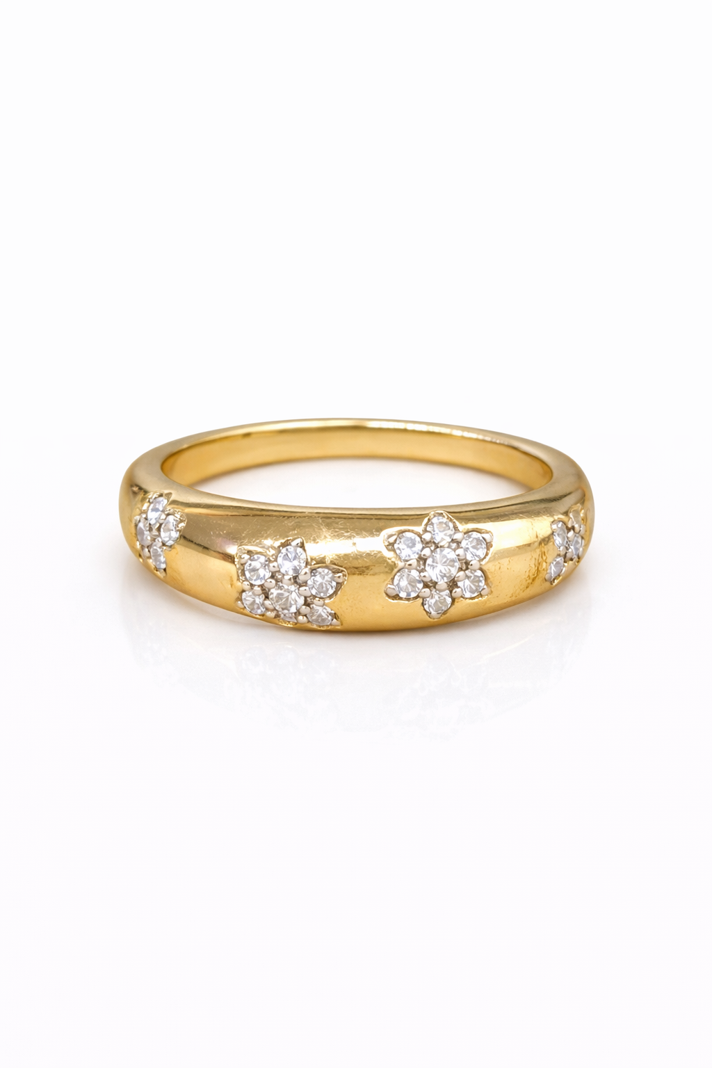 Anillo banda flores zirconias chapa de oro