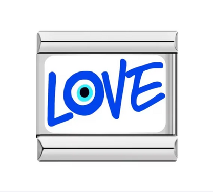 Charm Plateado LOVE Azul