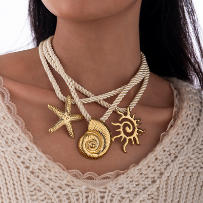 Collar Cuerda Estrella y Concha Acero Inoxidable