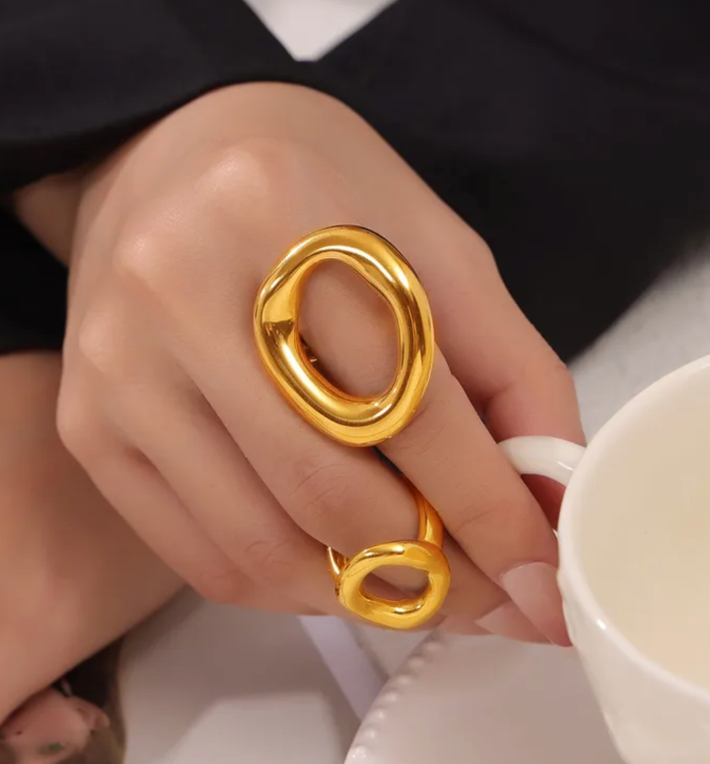 Anillo Chunky ovalado grande acero inoxidable