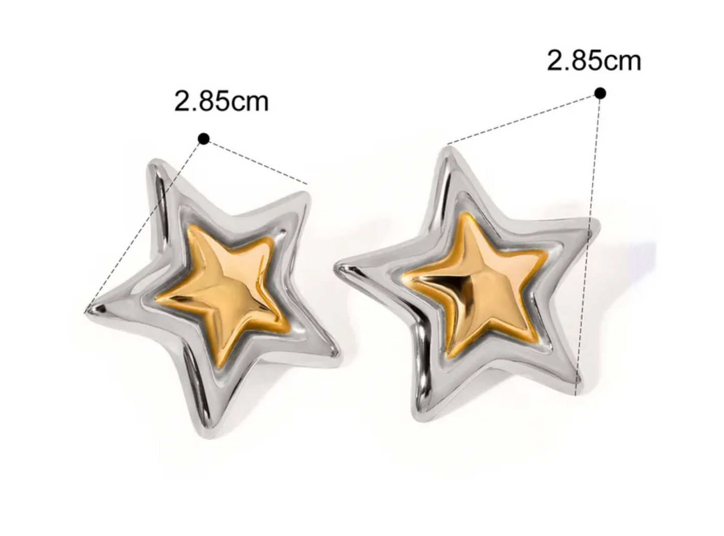 Aretes estrellas bicolor acero inoxidable
