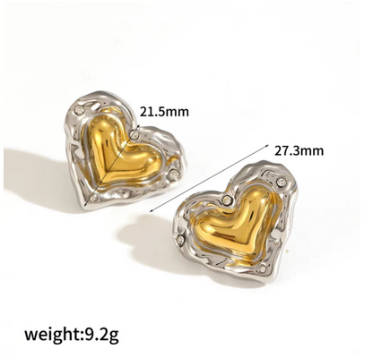 Aretes corazones bicolor acero inoxidable