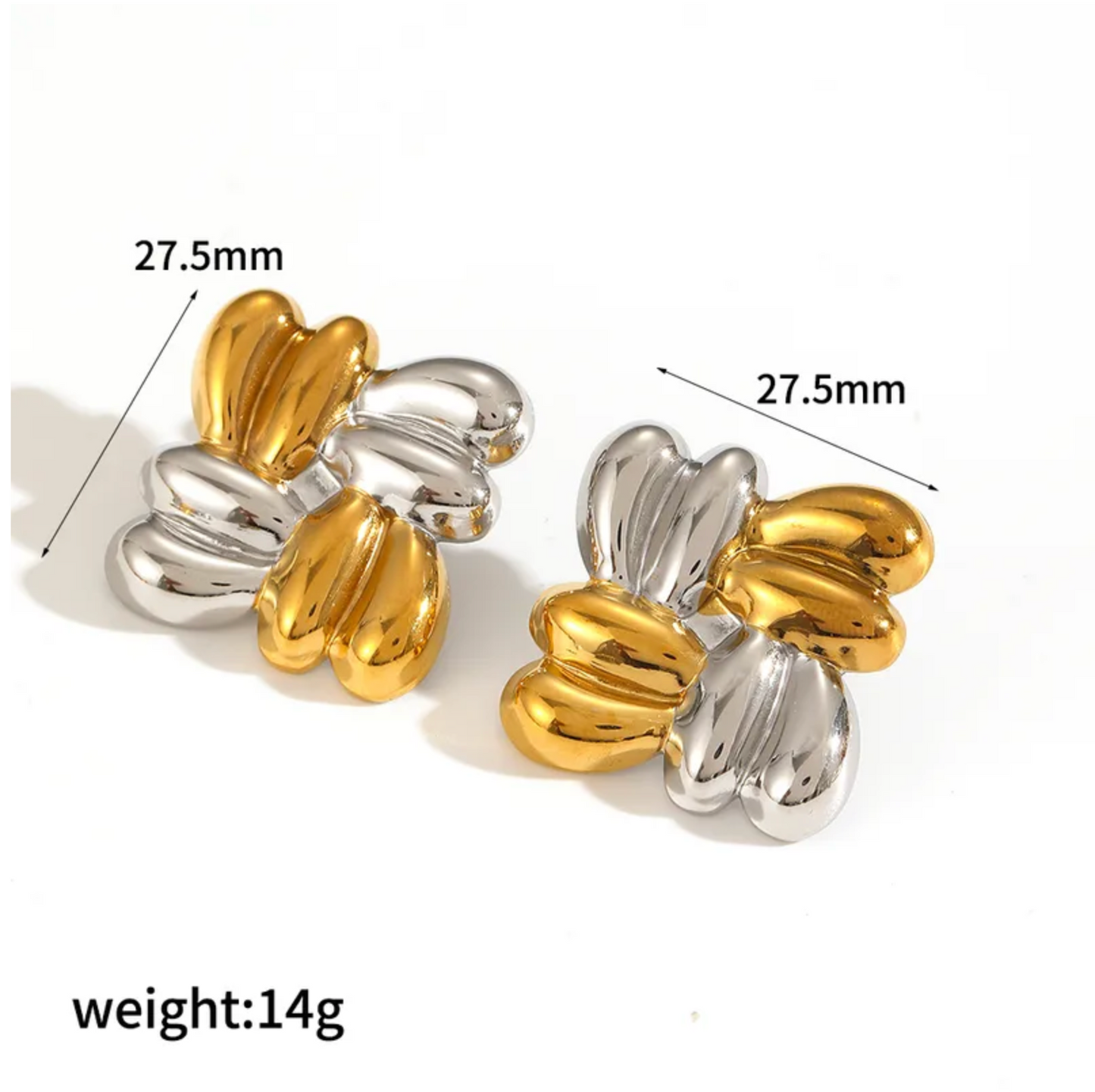 Aretes flores bicolor acero inoxidable