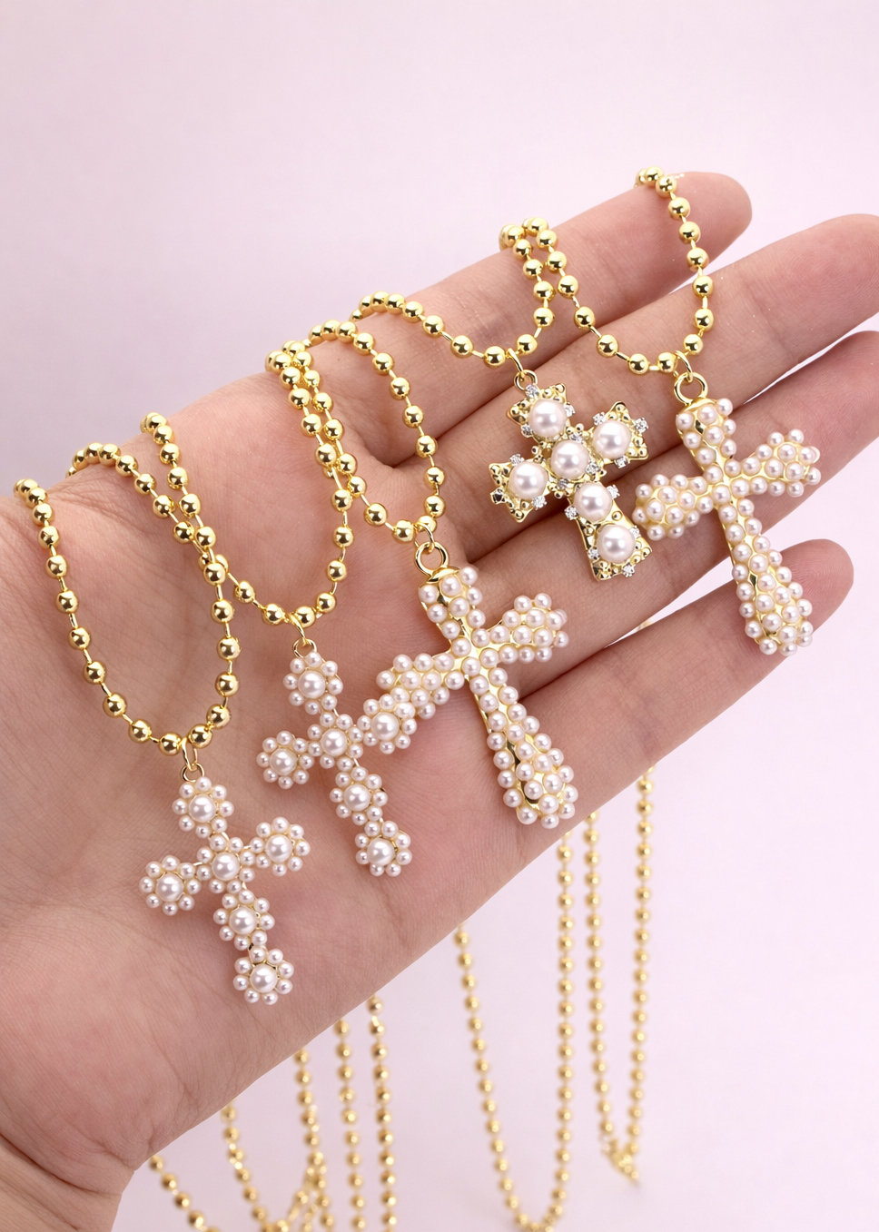 Collares cruces con perlas chapa de oro