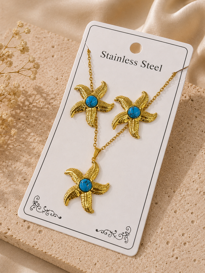 Conjunto estrella de mar turquesa acero inoxidable