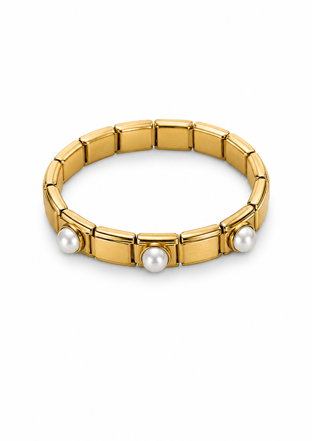 Italian bracelet dorada con perlas acero inoxidable
