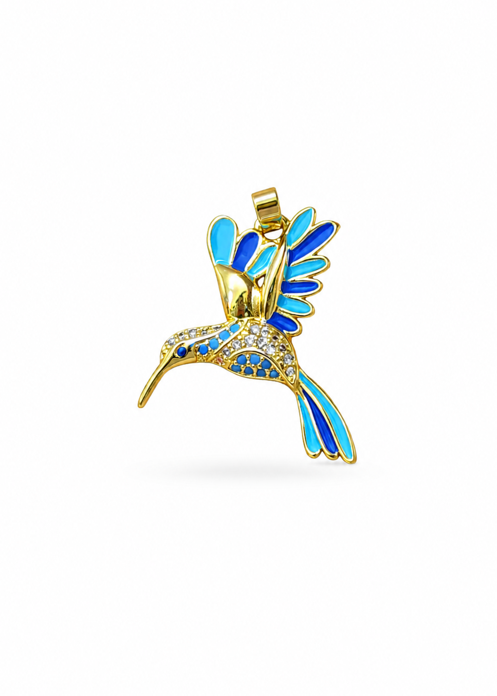 Dije colibrí azul con zirconias acero inoxidable