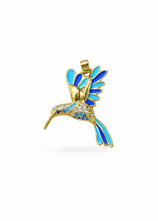 Dije colibrí azul con zirconias acero inoxidable