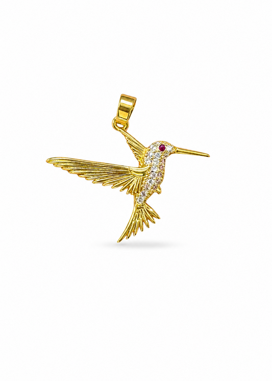 Dije Colibrí con zirconias ojos rojos acero inoxidable