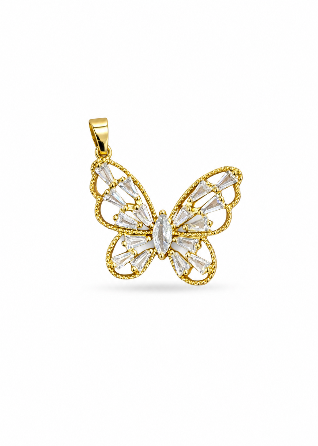 Dije mariposa con zirconias blancas acero inoxidable
