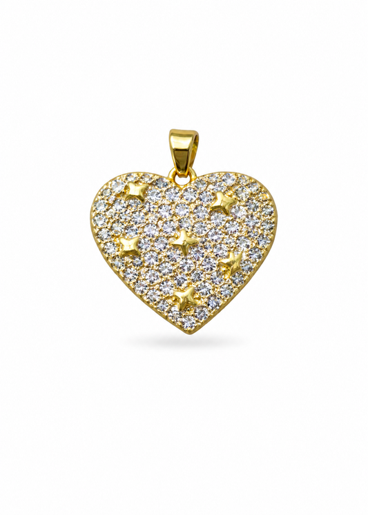 Dije de corazón con estrellas y zirconias acero inoxidable
