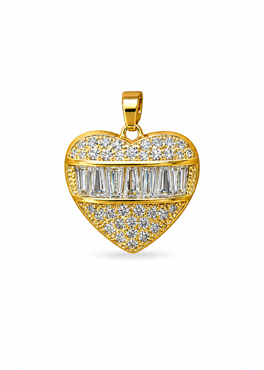Dije corazón con zirconias y cristales acero inoxidable