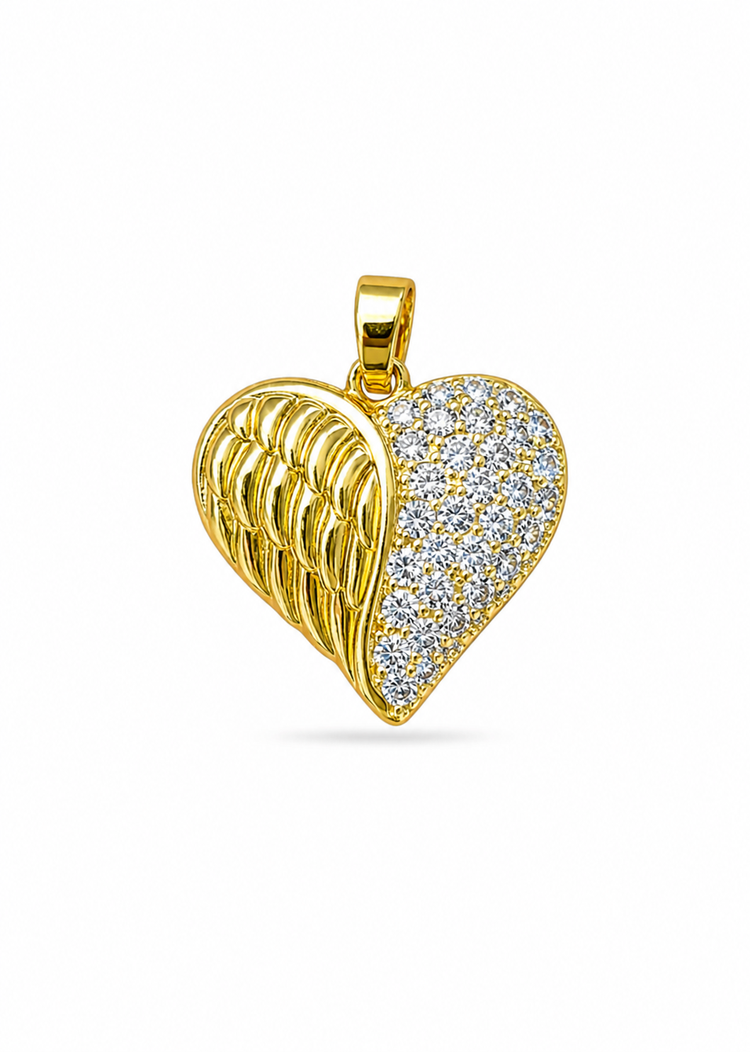 Dije corazón con alas y zirconias acero inoxidable