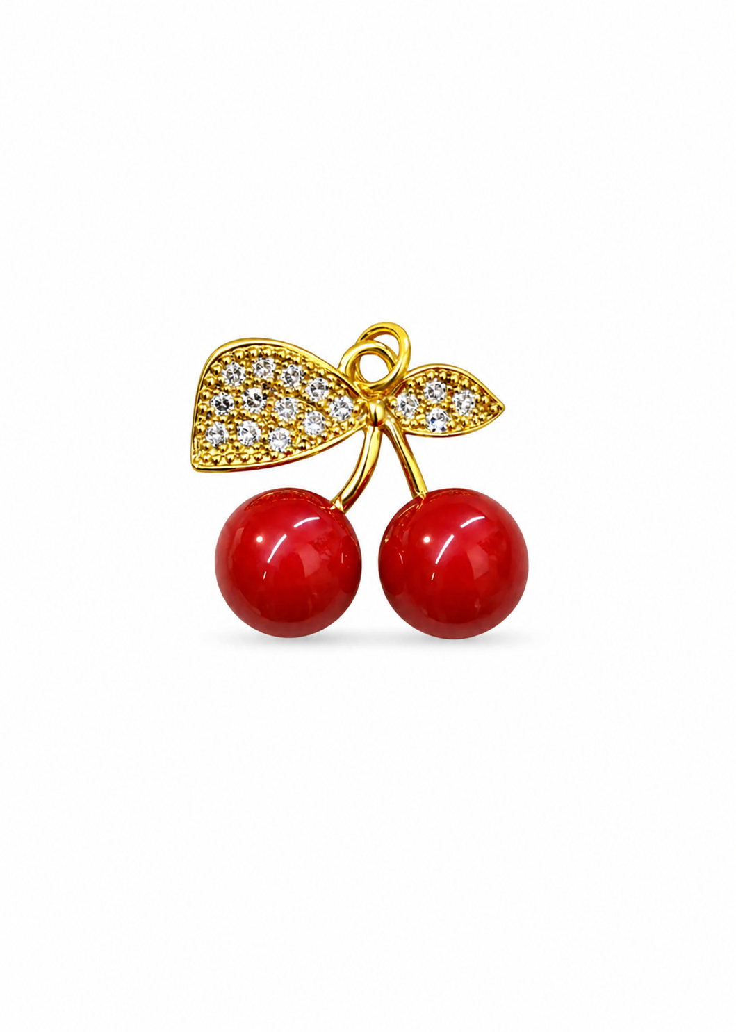 Dije cereza con zirconias acero inoxidable