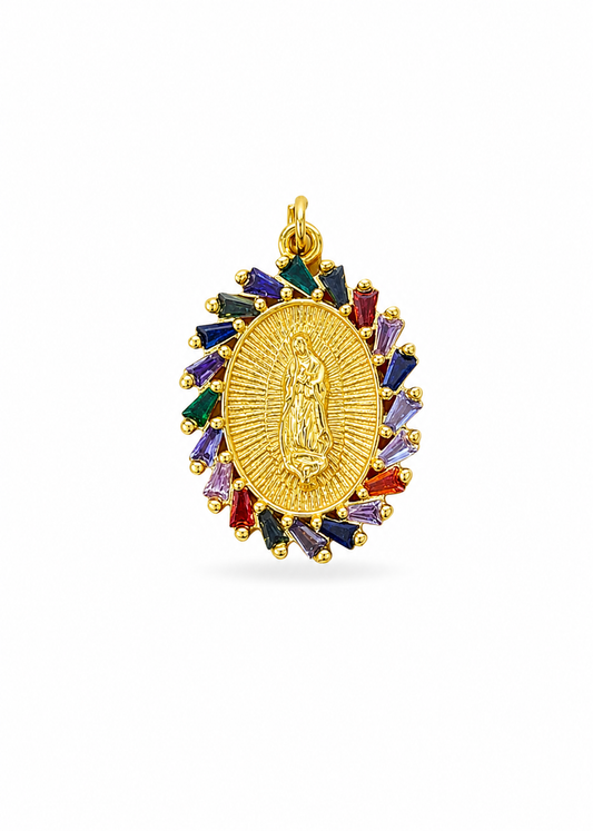 Dije medalla virgen de Guadalupe con zirconias acero inoxidable