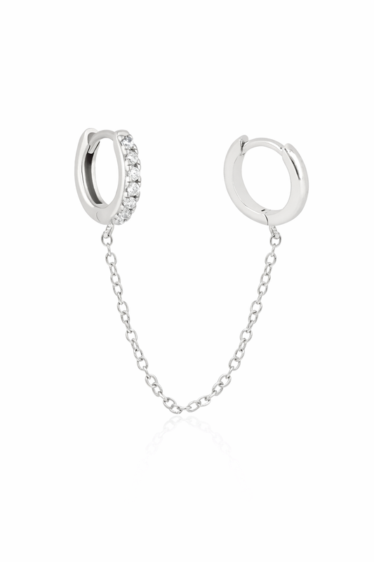 Huggies con cadena y zirconias plateado chapa de oro