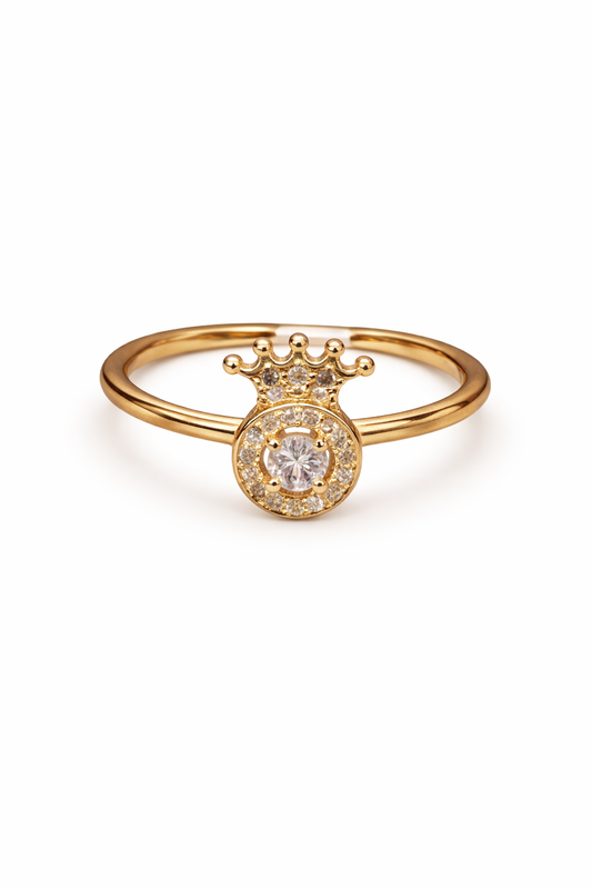 Anillo corona con circulo zirconias chapa de oro