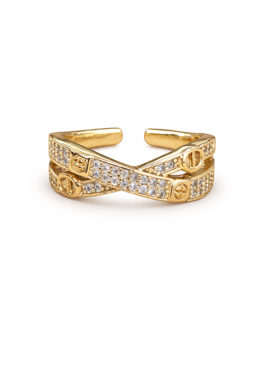 Anillo doble zirconias chapa de oro
