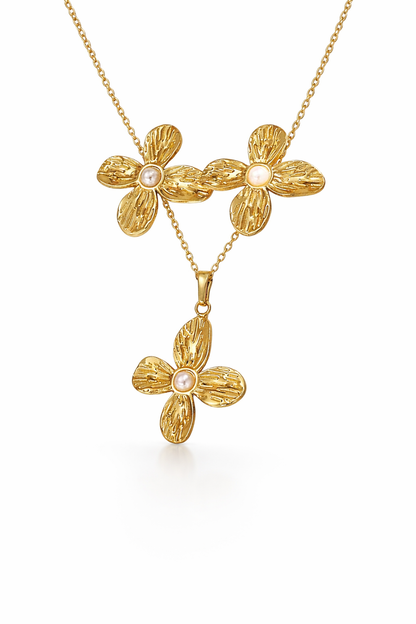 Conjunto flores y perlas acero inoxidable
