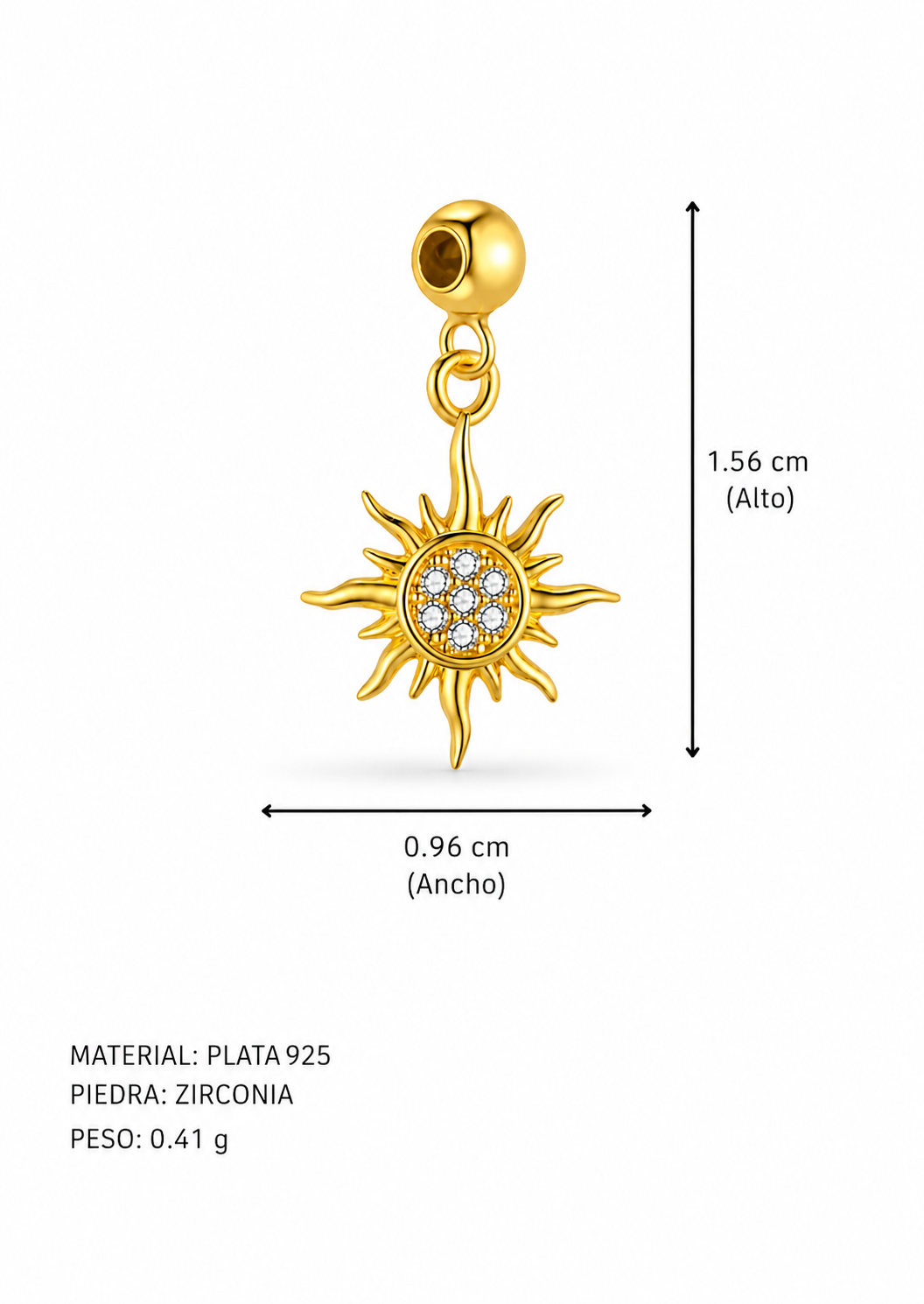 Charm sol radiante con zirconias plata 925