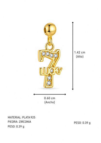 Dije número 7 lucky con zirconias plata 925