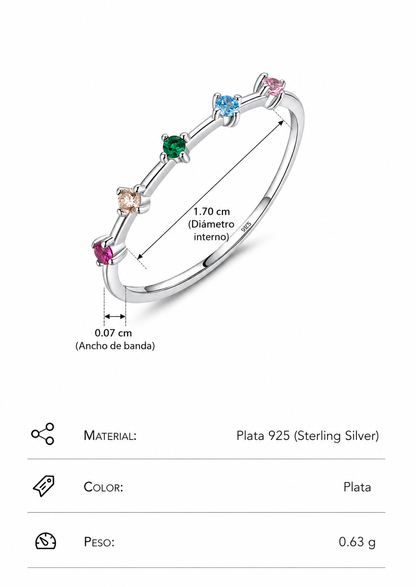 Anillo con zirconias multicolor plata de ley 925