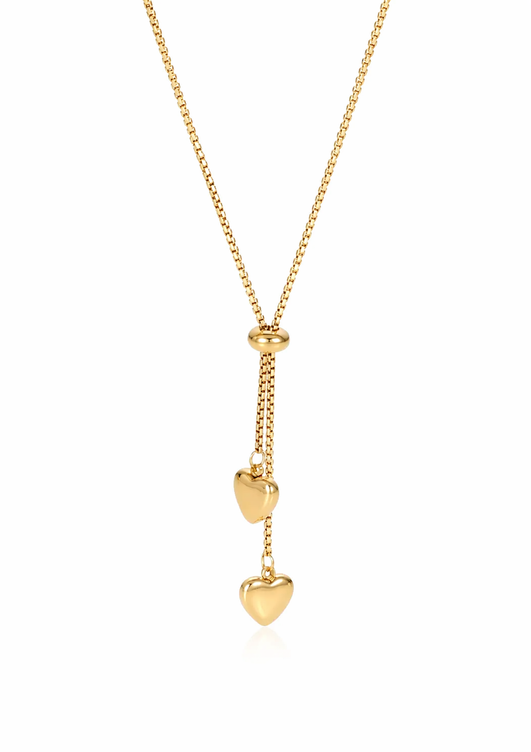 Collar lariat con corazones dorado acero inoxidable