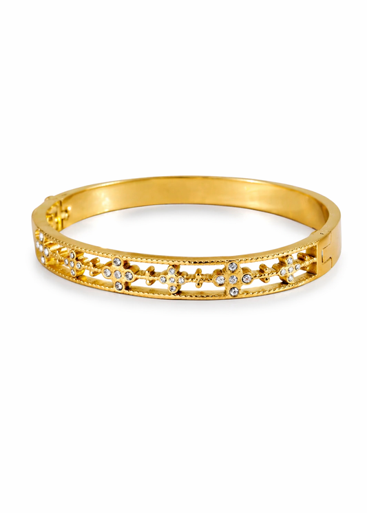 Pulsera esclava flores caladas con zirconias acero inoxidable