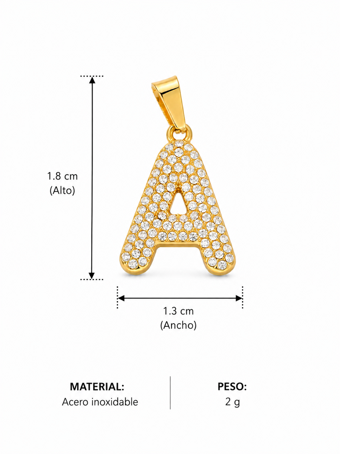 Dijes letras con cristales dorados acero inoxidable