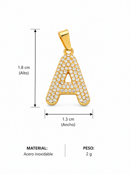 Dijes letras con cristales dorados acero inoxidable
