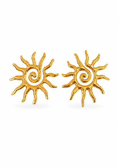 Aretes sol espiral dorado acero inoxidable