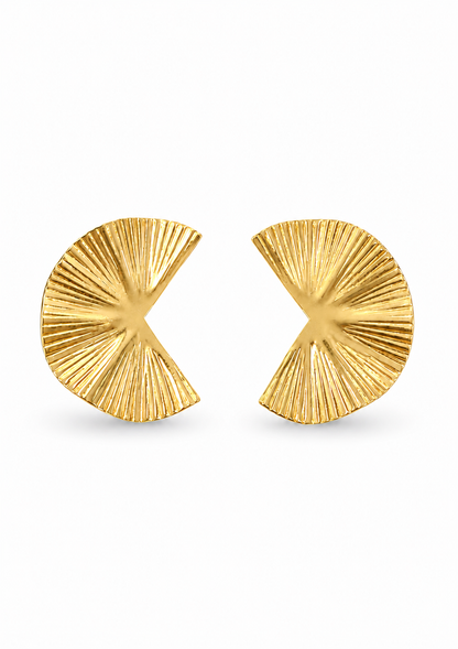 Aretes con textura radiante dorados acero inoxidable