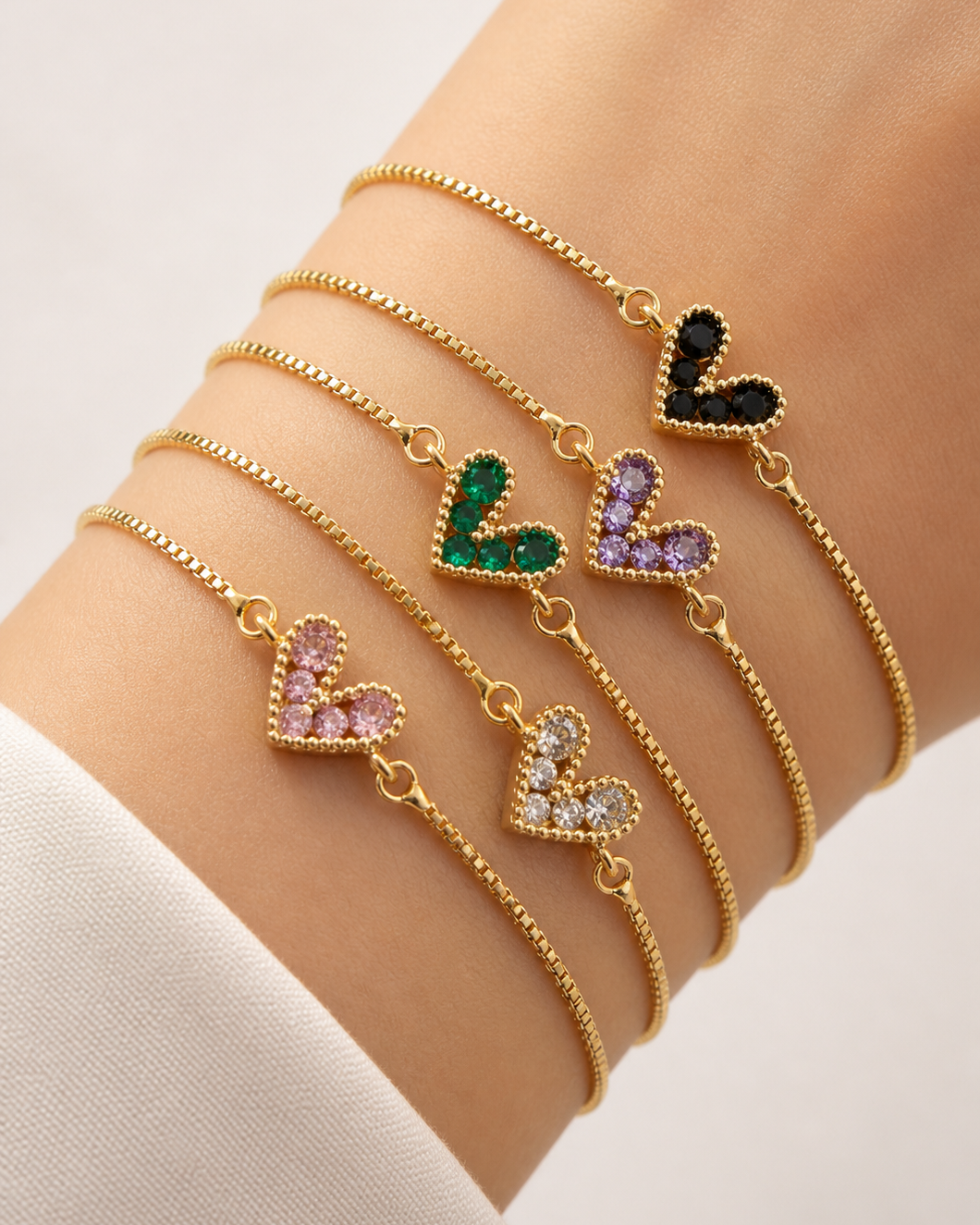 Pulseras de Corazones Ajustables Chapa de Oro