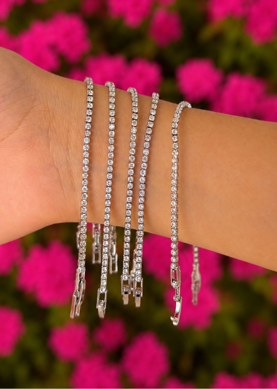 Pulsera tennis plateada con zirconias chapa de oro