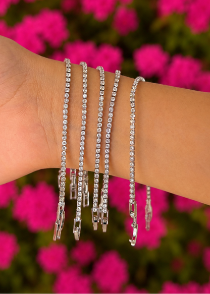 Pulsera tennis plateada con zirconias chapa de oro